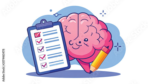 Brain Holding Clipboard with Checklist.