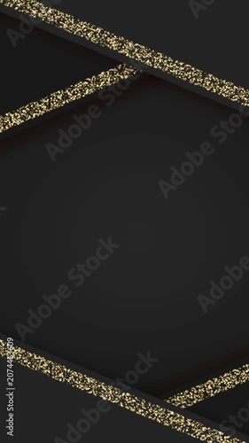 Vertical dark background with diagonal golden stripes of glowing particles.