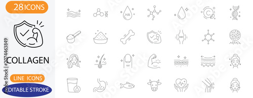 Bild auf Leinwand Collagen and skin health line icons