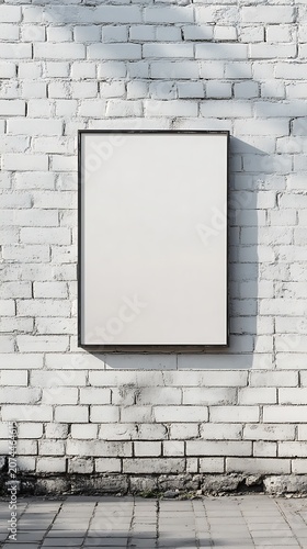 Blank poster on white brick wall with shadow