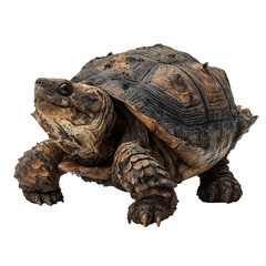 PNG of Close-up of an ancient-looking turtle with textured shell and vibrant eyes.