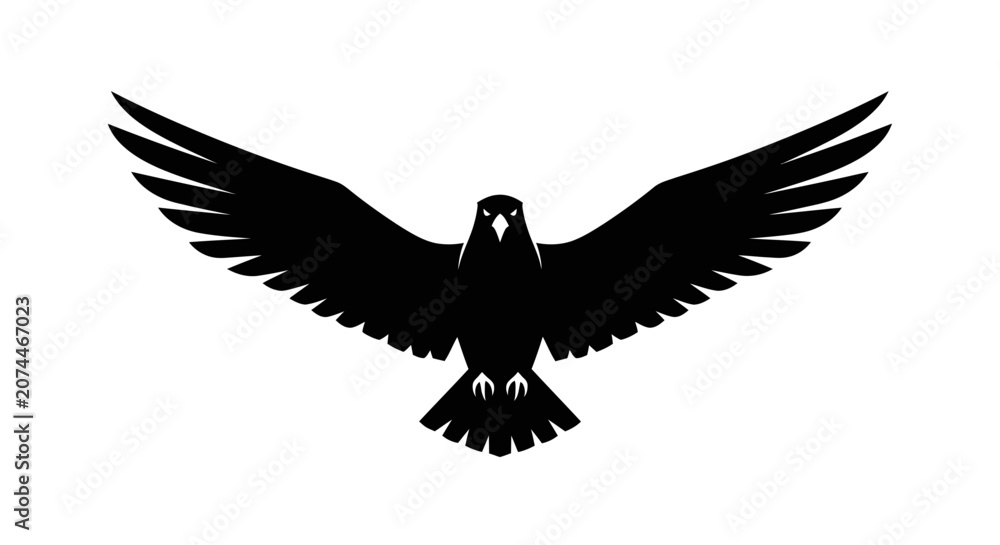 Fototapeta premium A minimalist black silhouette of a majestic bird soaring with wings spread wide