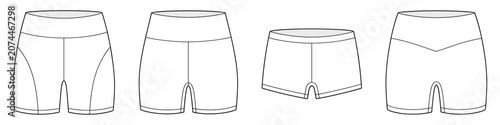 flat sketch set of womens compressive yoga and biker shorts vector illustration. CAD mockup.