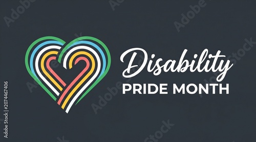 Disability pride month awareness graphic with heart symbol
