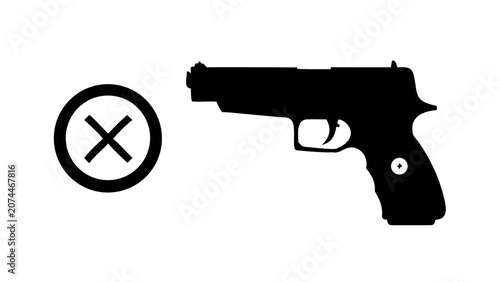 Handgun and Target Silhouette – Pistol Shooting Range Vector Icon