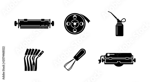 Bild auf Leinwand Offset printing press and lithography equipment black icon set