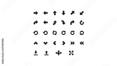 Comprehensive set of arrow icons and navigation symbols for user interface graphic design.