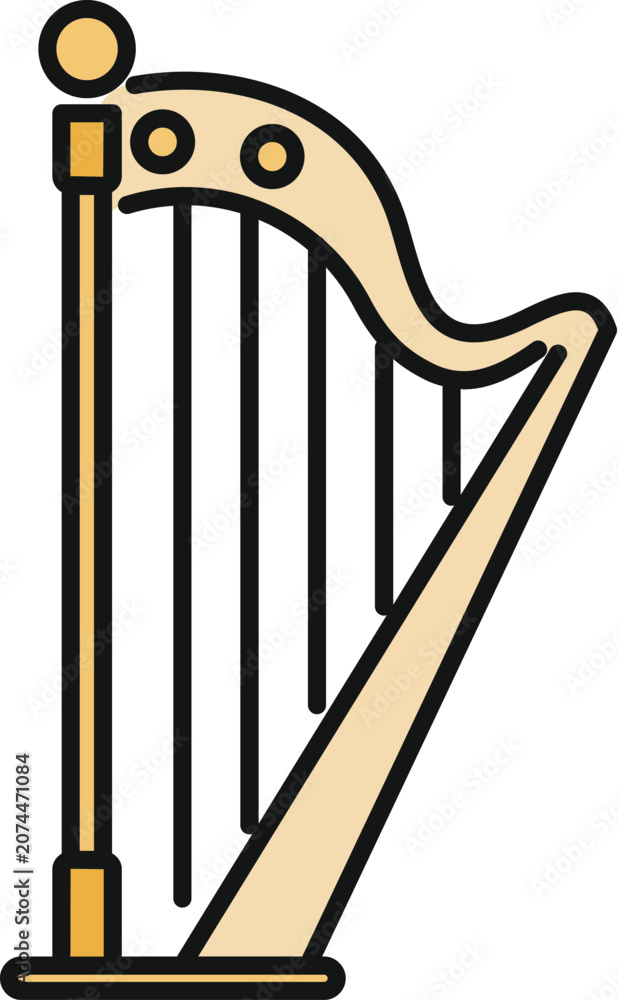 Fototapeta premium Harp, an ancient string instrument, icon for music and entertainment