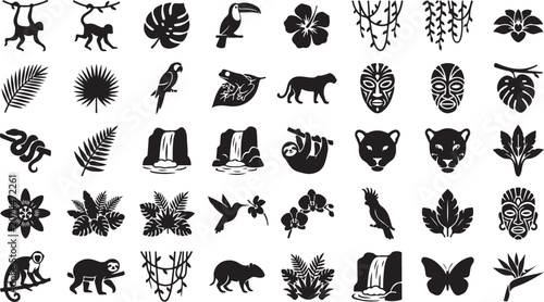Canvas Print Black and white of various animals, birds, insects, and sea creatures