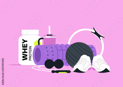 Fotografija A vibrant display of sport gear highlights essential items for an energizing wor