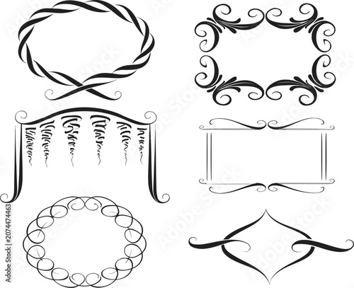 Premium set of six ornate golden vector frames arranged in a stylish grid with luxurious engraved details and elegant curves.