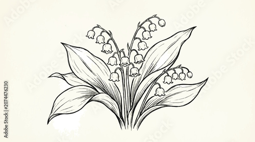 Bild auf Leinwand Vintage lily of the valley botanical illustration, hand drawn floral line art ve