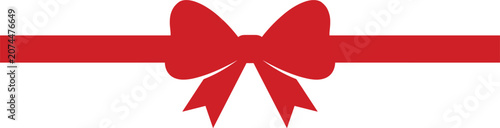 Fotografie Red gift bow with horizontal ribbon decoration, festive birthday box wrapping or
