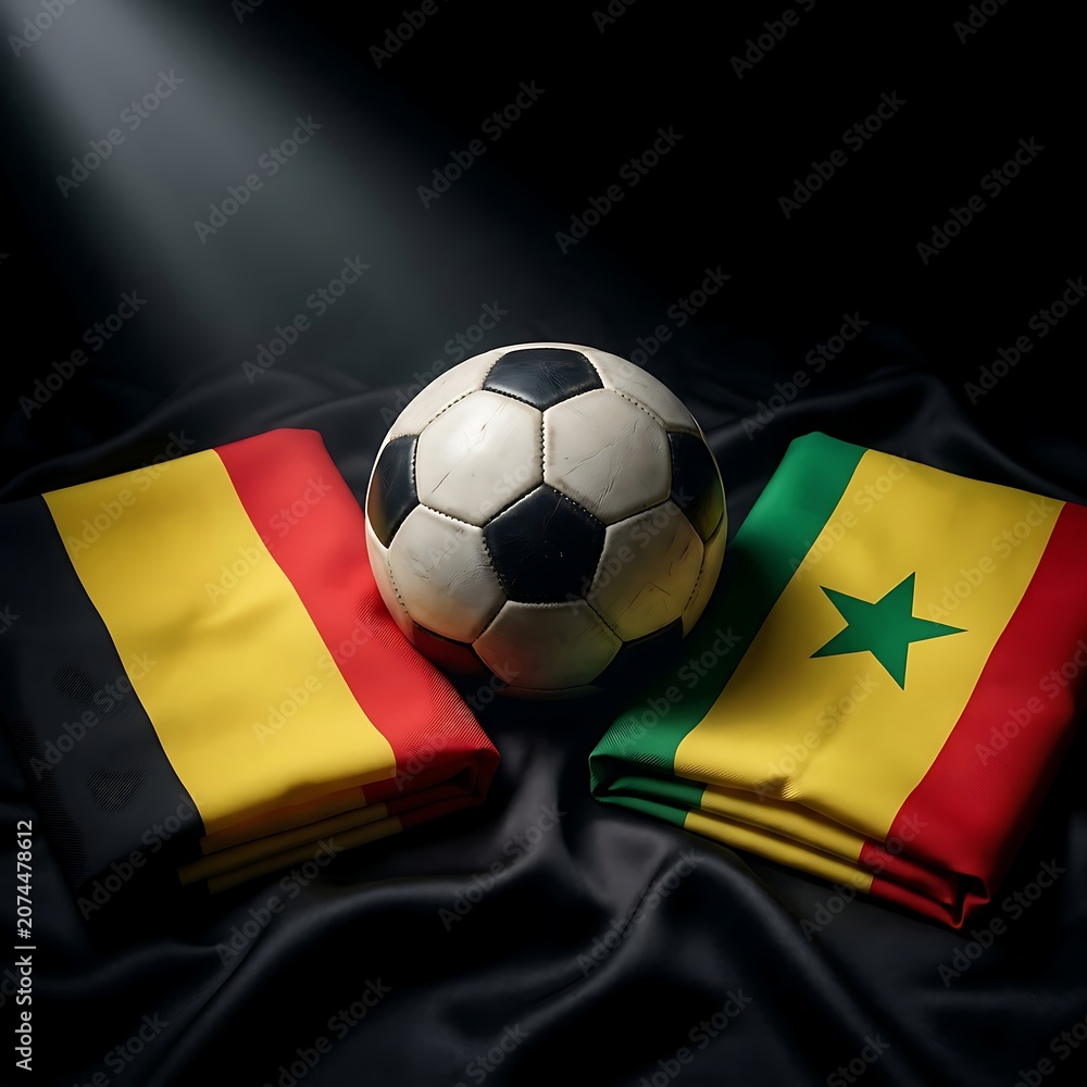 Naklejka premium belgium senegal flags with soccer ball