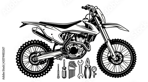 Tablou pe pânză Motorcycle with tools and equipment.
