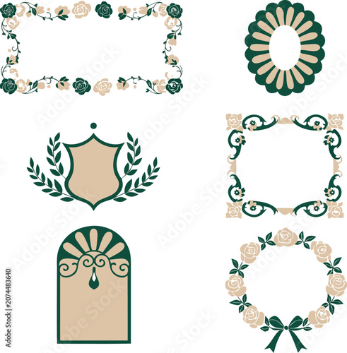 set of decorative elements for design Minimal boho vector frame collection with customizable decorative elements, abstract arches, botanical branches, celestial motifs, editable vector artwork.