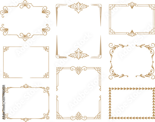 set of vintage frames Boho vector frame builder featuring celestial sun, moon, stars, botanical branches, abstract lines, editable premium vector collection.