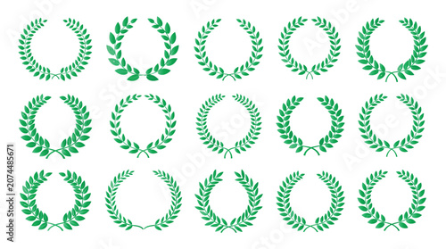 Green Laurel Wreath Vector Icons Set
