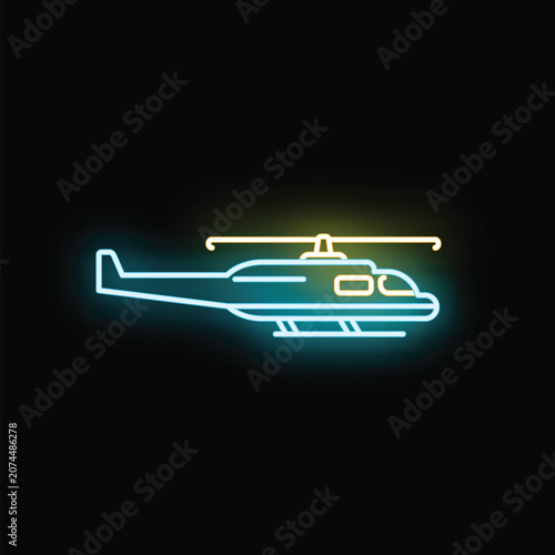 Fotografie Glowing neon helicopter icon representing air transport and technology