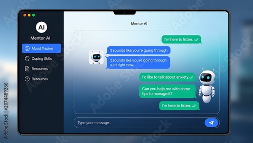 AI Mental Health Chatbot Interface Providing Emotional Support and Wellness Assistance