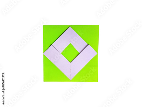 White diamond shape frame with bright green square background isolated on transparent background
