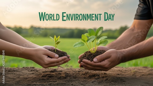World Environment Day hands holding plants with soil symbolizing sustainability nature awareness growth and ecological protection