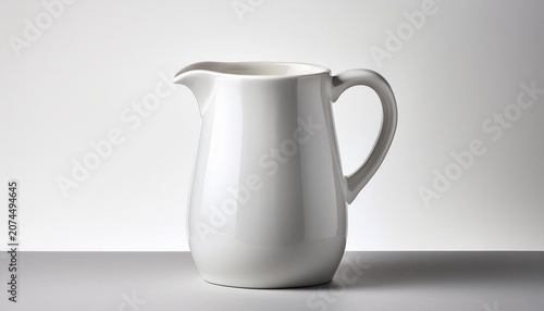 a minimalist white ceramic pitcher with a handle and spout