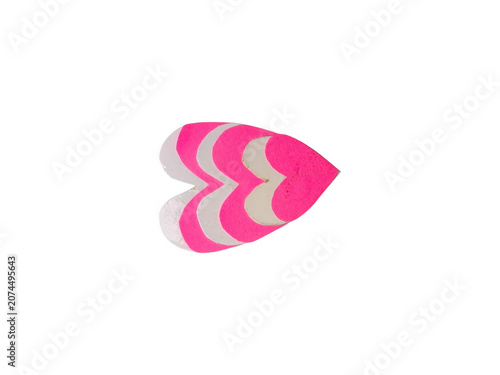 Three layered bright pink heart shapes in a decorative row isolated on transparent background