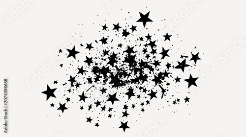 Foto 白背景に黒い星が渦のように集まるモノクロ装飾素材、きらめきや魔法感を表すスターエフェクト