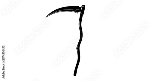 Foto Grim reaper scythe vector illustration, black silhouette of a curved death blade