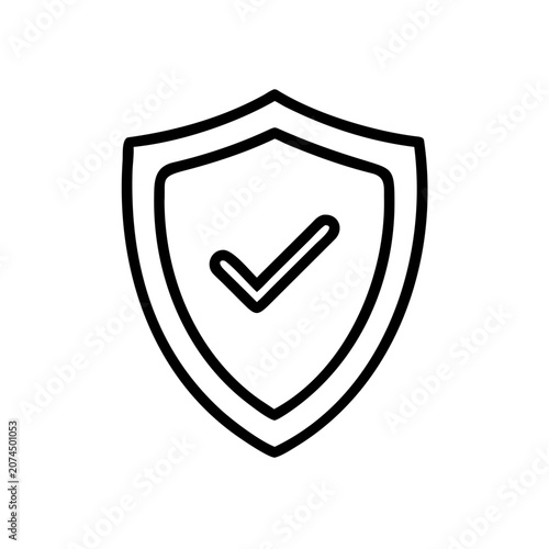 Checkmark shield line icon, outline vector sign, linear style pictogram isolated on transparent background.
