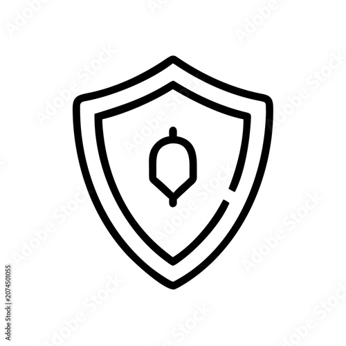 Acorn shield line icon, outline vector sign, linear style pictogram isolated on transparent background.