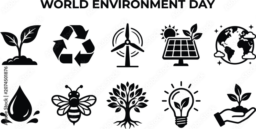 Fototapeta premium Black icons for world environment day