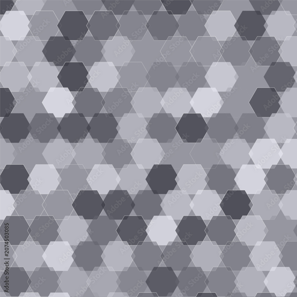 Fototapeta premium Grey hexagons, geometric pattern, seamless background, monochromatic texture