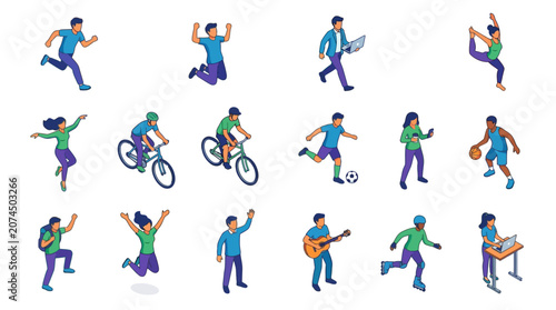 Modern Colorful Illustrations of Diverse People Engaged in Various Active and Relaxed Lifestyle Activities