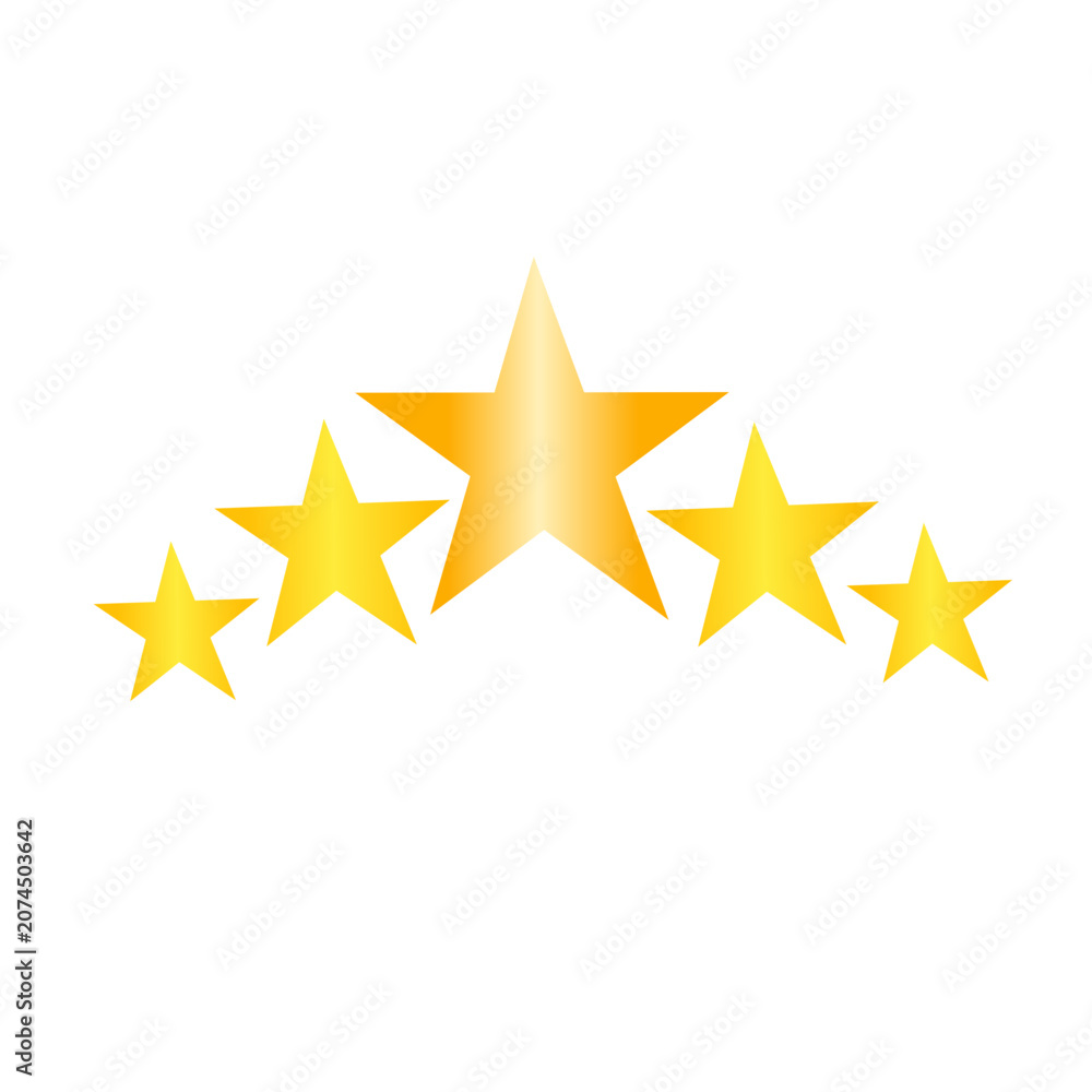 Fototapeta premium Five Gold Star Rating on White Background, Customer Review