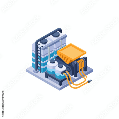 Fotografie Isometric illustration of industrial data center with servers and cooling systems