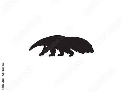 Black silhouette of a giant anteater walking isolated on white background with anteater