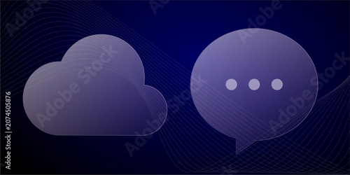 Fotografie Cloud Computing and Communication: A minimalist graphic depicting a stylized cloud icon adjacent to a speech bubble, symbolizing cloud storage, data transfer, and digital communication
