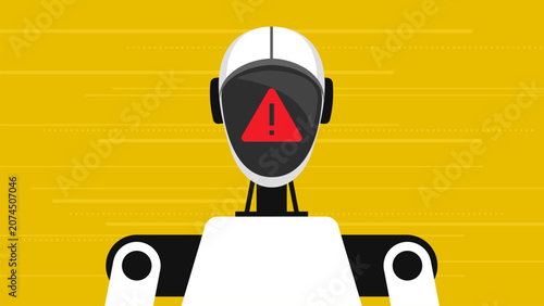 Photos AI robot displaying a system error warning on its face