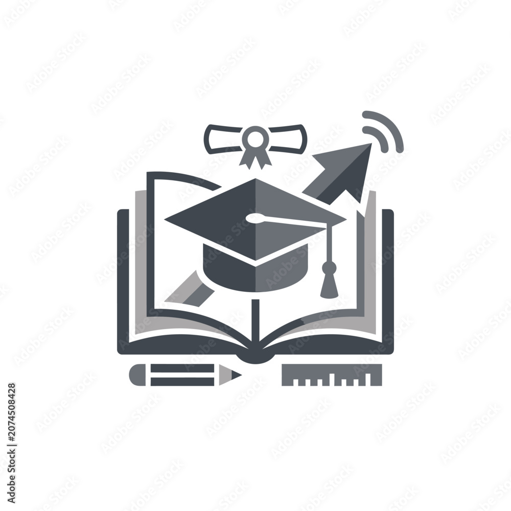 Fototapeta premium Education icons featuring graduation cap and open book.