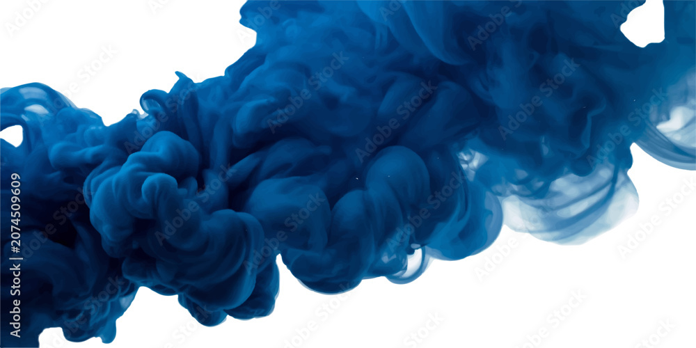 Naklejka premium Abstract blue smoke cloud explosion isolated on transparent background with swirling ink in water effect, flowing liquid paint texture, dense mist and creative design element