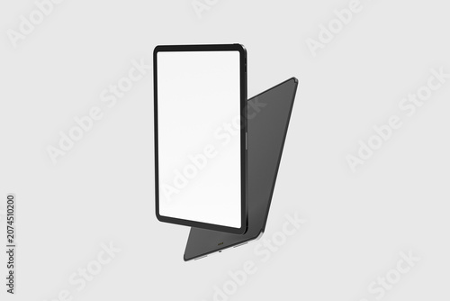 Realistic Tablet Mockup Front and Back View with Blank Screen Isolated on Gray Background