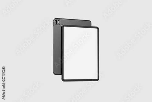 Realistic Tablet Mockup Front and Back View with Blank Screen Isolated on Gray Background