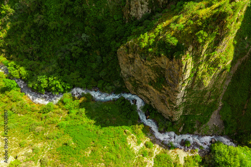 Foto Stunning mountain landscape of Kyrgyzstan, directly above drone view