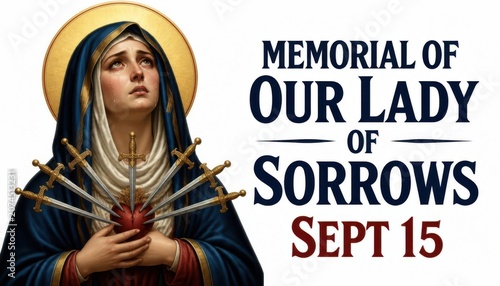 Our Lady of Sorrows portrait with swords and halo