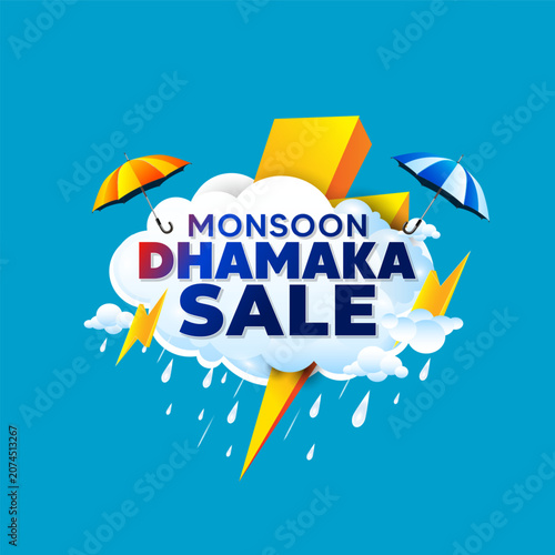 Tableau sur toile Logo for Monsoon Dhamaka Sale with a rainy cloud background.