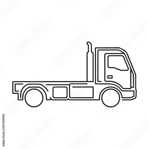 Simple line art icon of a flatbed cargo truck Vector