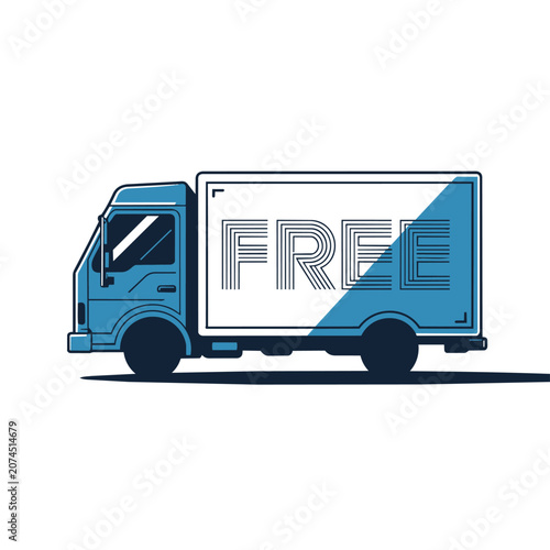 Blue delivery truck with free shipping text side design Vector
