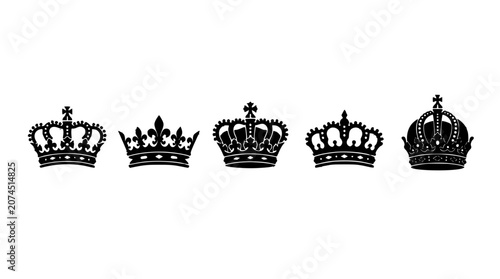 Fotografie Royal crown black silhouette icon set featuring vintage imperial tiaras for king